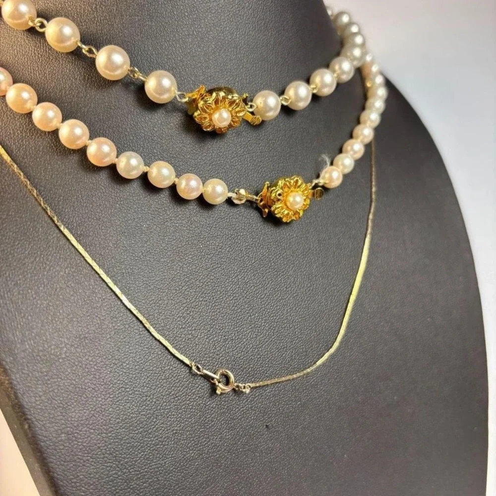 Glam Necklace Lot Vintage Enamel‎ Pearl Gold Tone Metal